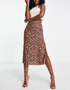 Motel Midi Grunge Skirt In Brown Floral With Thigh Split-multi
