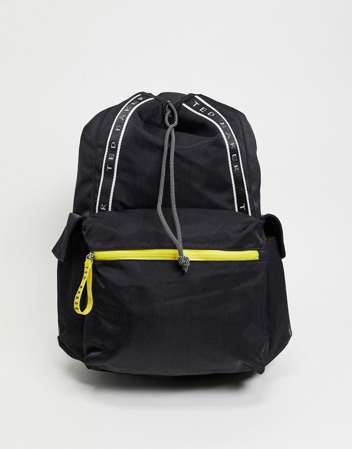 Ted Baker Verser Nylon Drawstring Backpack In Black