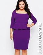 Goddiva Plus Pencil Dress With Peplum - Purple