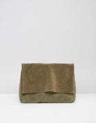 Pieces Suede Fold Over Clutch Bag - Green