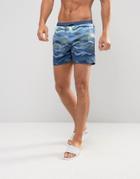 Boss By Hugo Boss Piranah Swim Shorts With Wave Print In Blue - Blue