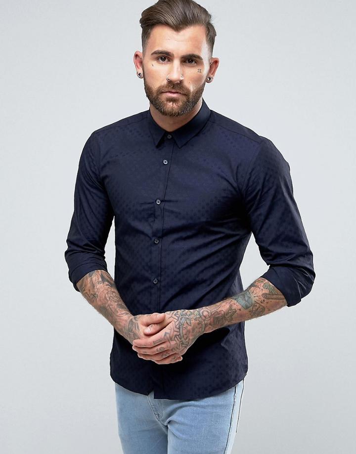 Hugo By Hugo Boss Ero3 Slim Fit Tonal Star Print Shirt - Navy