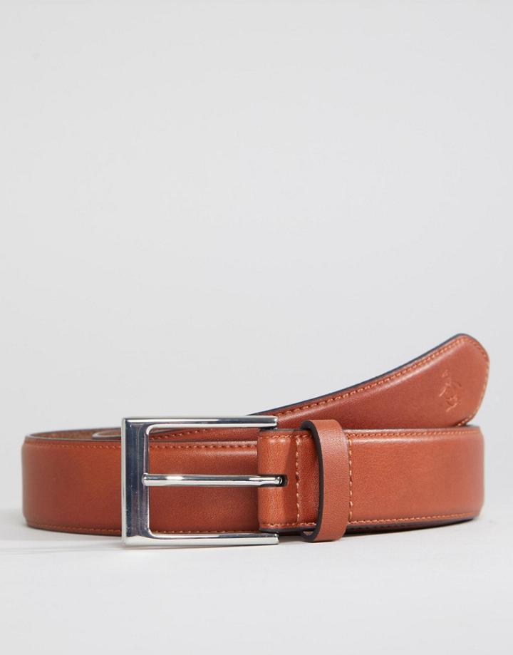Original Penguin Skinny Leather Smart Belt - Tan