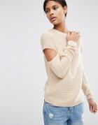 Asos Jumper In Ripple Stitch With Slash Sleeves - Pink