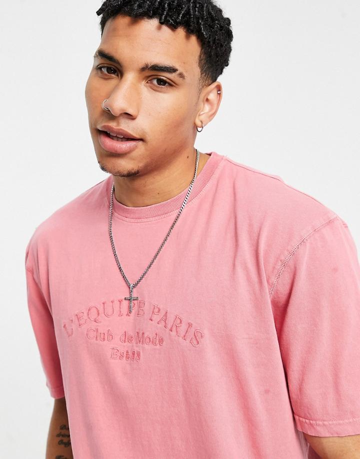 River Island T-shirt With Slogan In Washed Pink