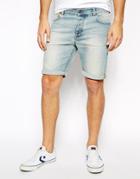 Asos Denim Shorts In Skinny Fit Mid Wash - Blue