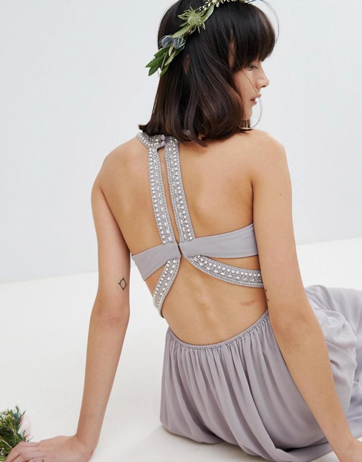 Tfnc Embellished Back Detail Maxi Bridesmaid Dress - Gray