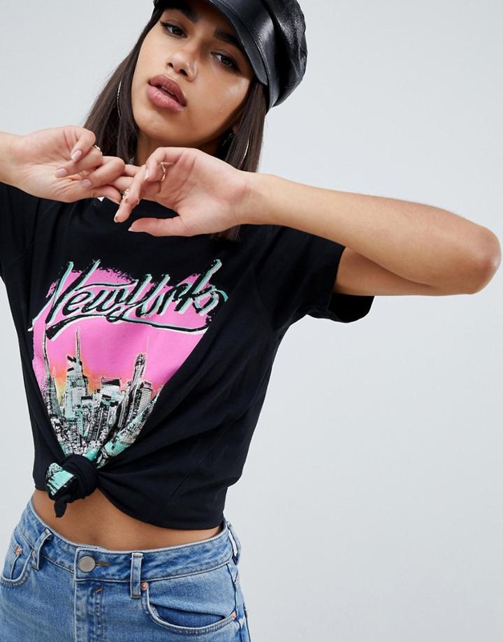Asos Design T-shirt With New York Skyline Print - Black
