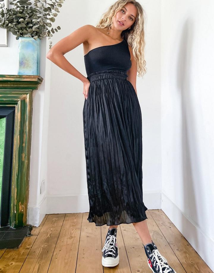 Topshop Crushed Satin Skirt In Black