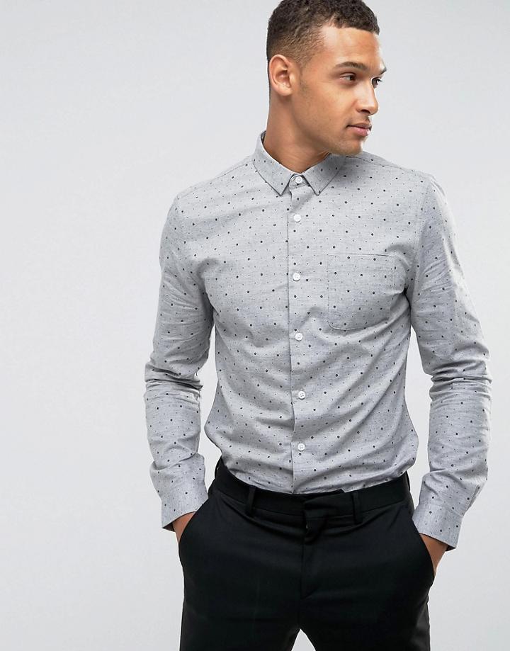 Threadbare Premium Spot Geo Slim Fit Shirt - Gray