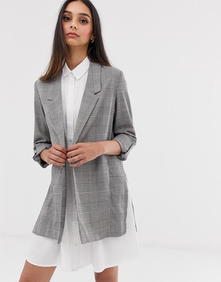 Stradivarius Flowy Blazer In Checks - Brown