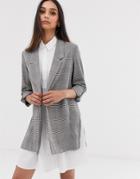 Stradivarius Flowy Blazer In Checks - Brown