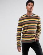 Asos Knitted Stripe Sweater In Brushed Yarn - Multi