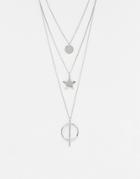 Ashiana Multi Layered Necklace With Star Detail - Silver