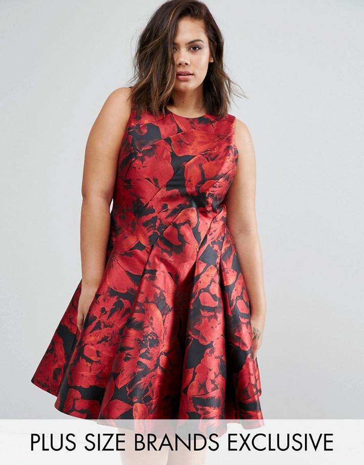 Coast Plus Rose Full Jacquard Dress - Red