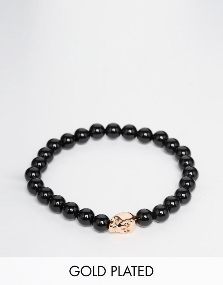 Simon Carter Onyx Beaded Bracelet With Rose Gold Skull - Black