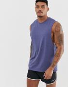 Asos Design Relaxed Sleeveless T-shirt With Crew Neck And Dropped Armhole In Blue Marl