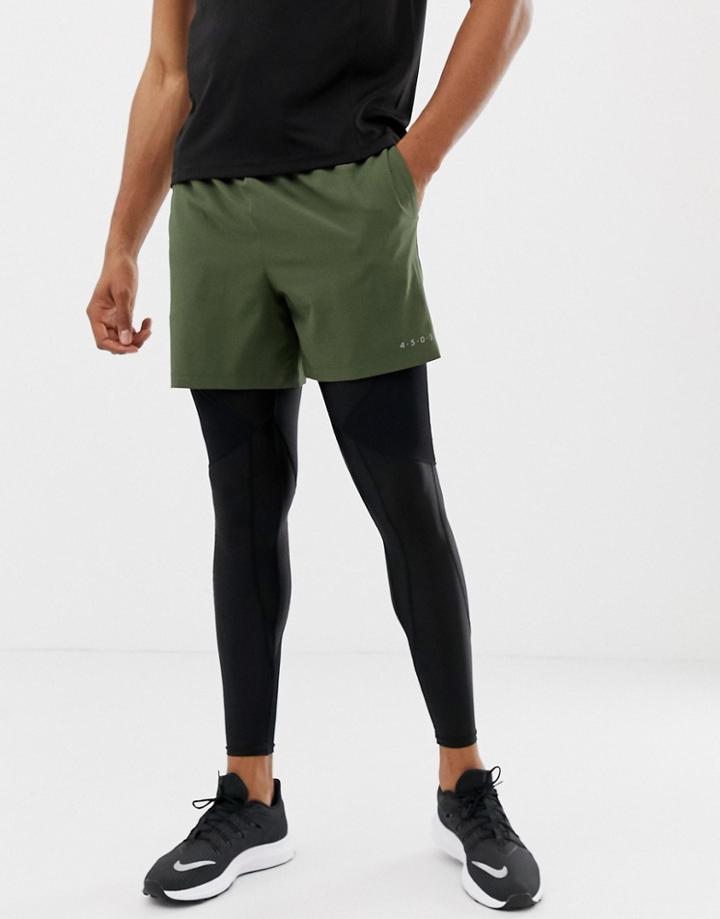 Asos 4505 Training Shorts In Mid Length In Khaki - Green