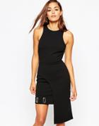 Asos Square Eyelet Asymmetric Mini Body-conscious Dress - Black