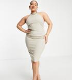 Vesper Plus High Neck Midi Dress In Ecru-white