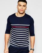 Asos 3/4 Sleeve T-shirt With Highlight Stripe - Navy