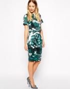 Warehouse Enlarged Floral Bonded Pencil Co-ord Skirt - Green Pattern