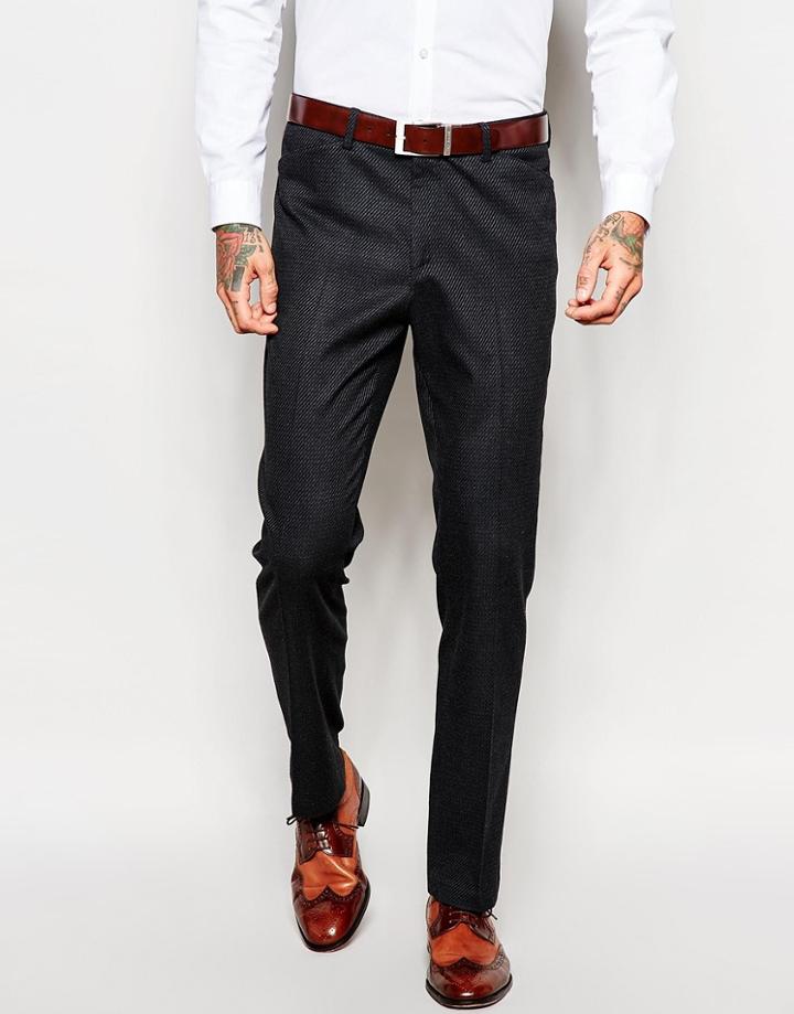 Asos Slim Suit Pants In Textured Twill - Charcoal