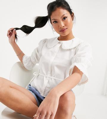 Miss Selfridge Petites Ivory Collared Blouse-white