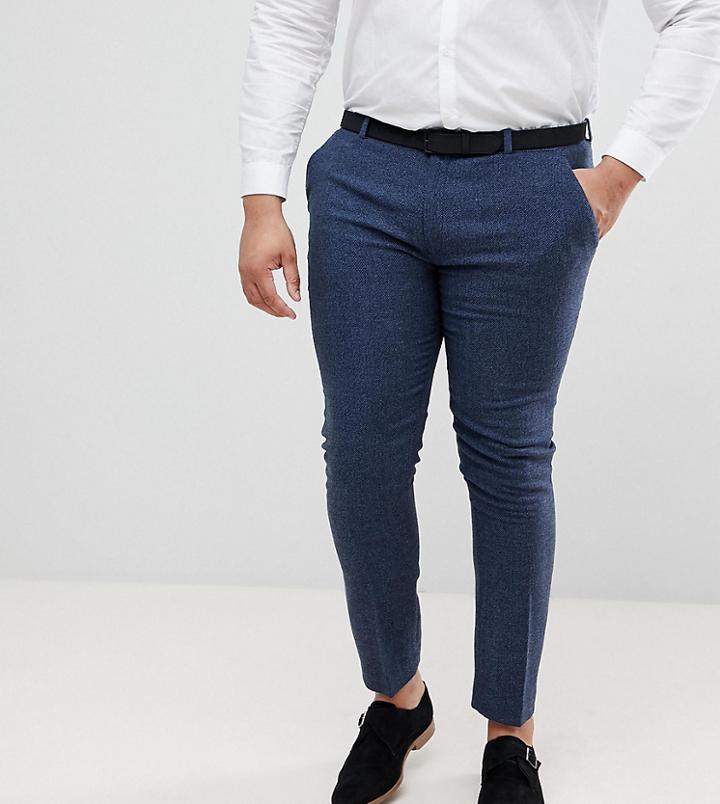 Asos Plus Wedding Super Skinny Suit Pants In Petrol Blue Herringbone - Blue