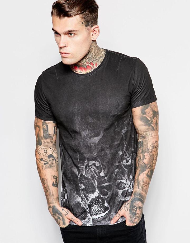 Religion T-shirt With Snake Print Set - Black