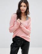 Pam & Gela V Neck Ladder Sweater - Pink