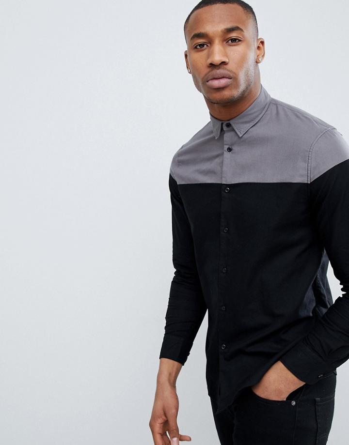 Stradivarius Color Block Shirt In Gray - Gray