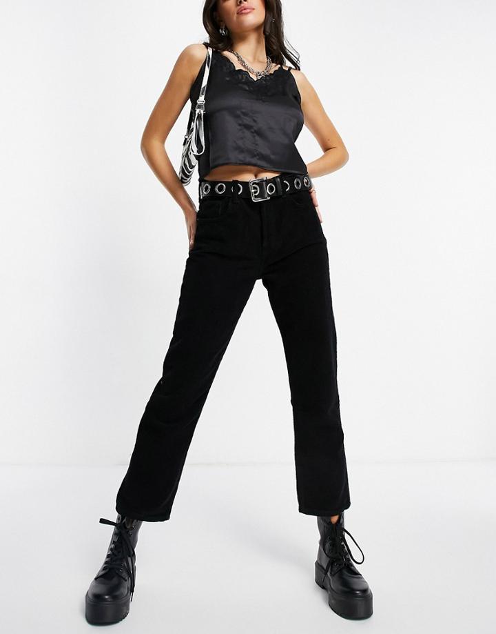 Topshop Cord Straight Leg Jeans In Black