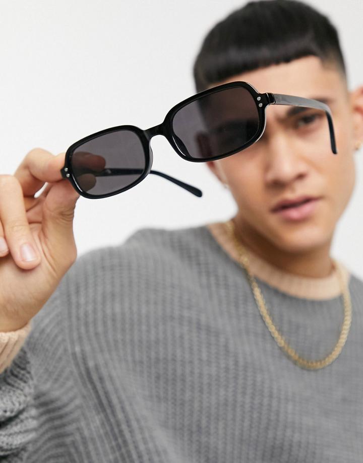 Asos Design Recycled Frame Square Sunglasses In Black With Solid Black Lens