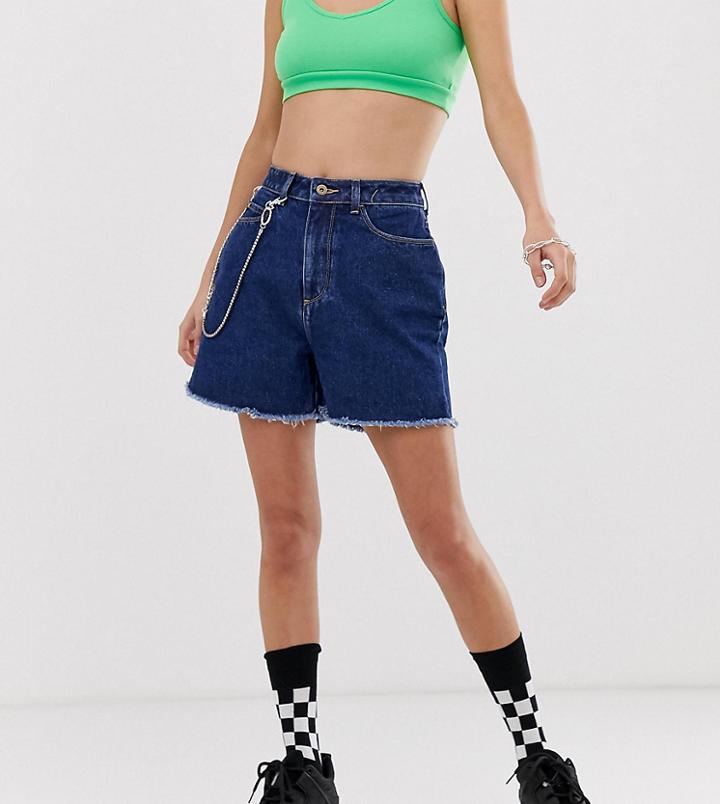Collusion Mom Shorts In Dark Stone Wash Blue