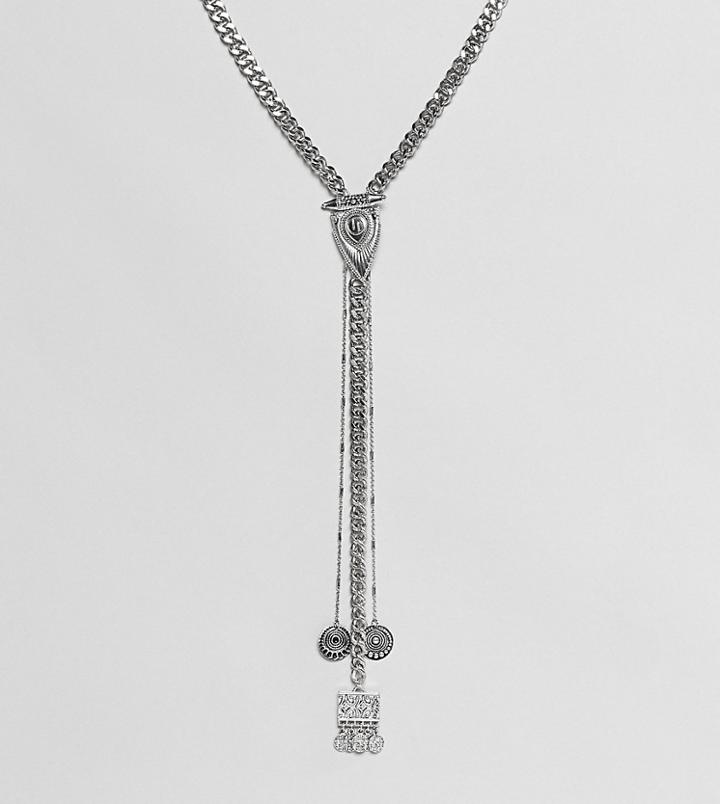 Sacred Hawk Chunky Lariat Necklace - Silver