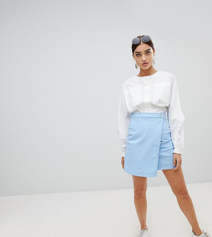 Prettylittlething Wrap Denim Skirt - Blue