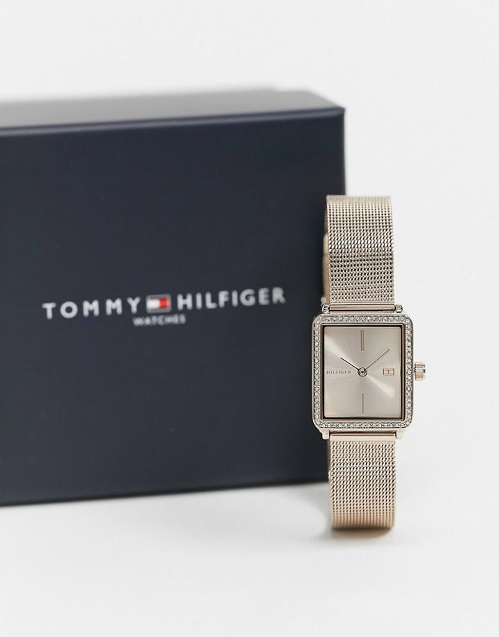 Tommy Hilfiger Square Mesh Watch In Gold 1782293