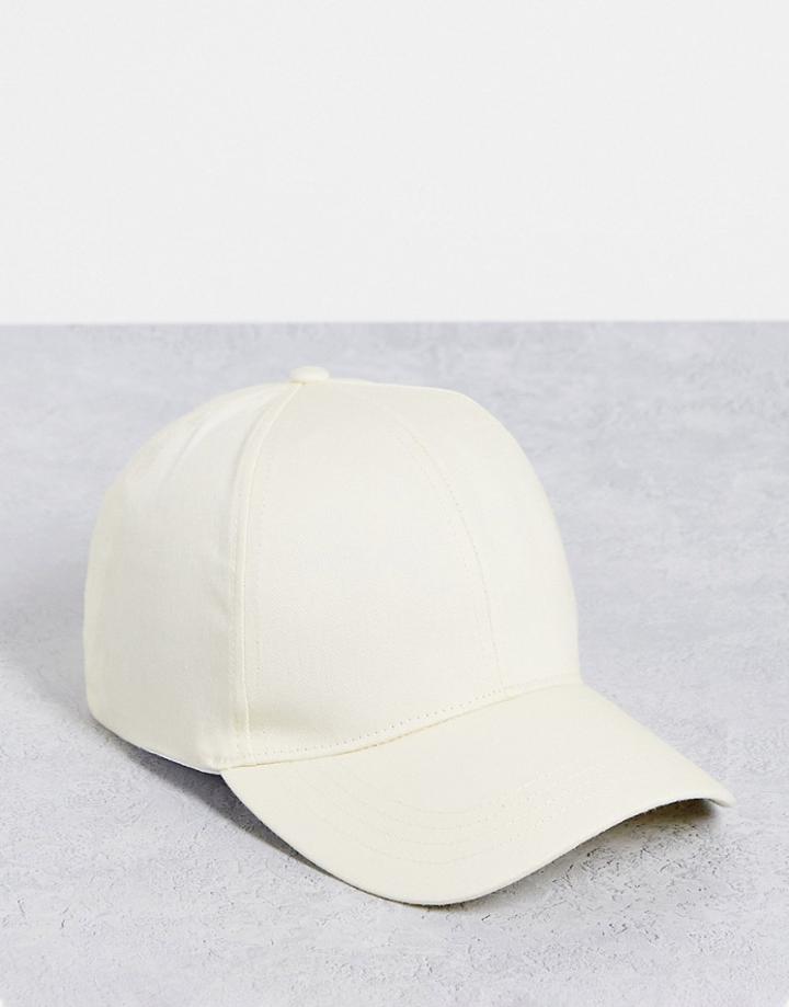 Asos Design Canvas Baseball Cap In Ecru-white