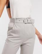 Miss Selfridge Belted Pants In Gray-grey