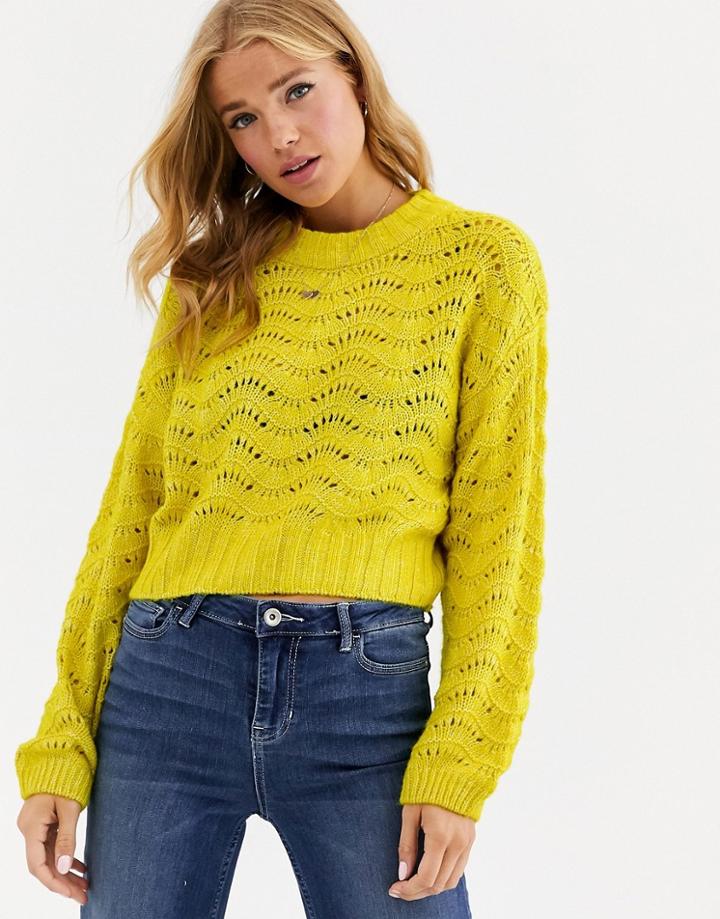 Cotton: On Pointelle Ladder Knit Sweater-yellow