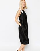 Asos White Bonded Satin Midi Dress With D-ring Strap Detail - Black
