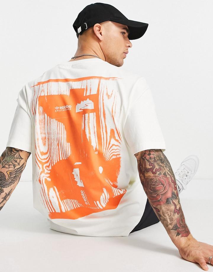 Adidas Originals Adventure T-shirt In Off White With Waves Graphics