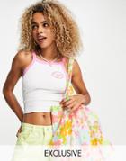 Reclaimed Vintage Inspired Shrunken Rib Tipped Tank Top With Crest Embroidery In Pink