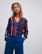 New Look Button Through Shirt In Stripe - Black