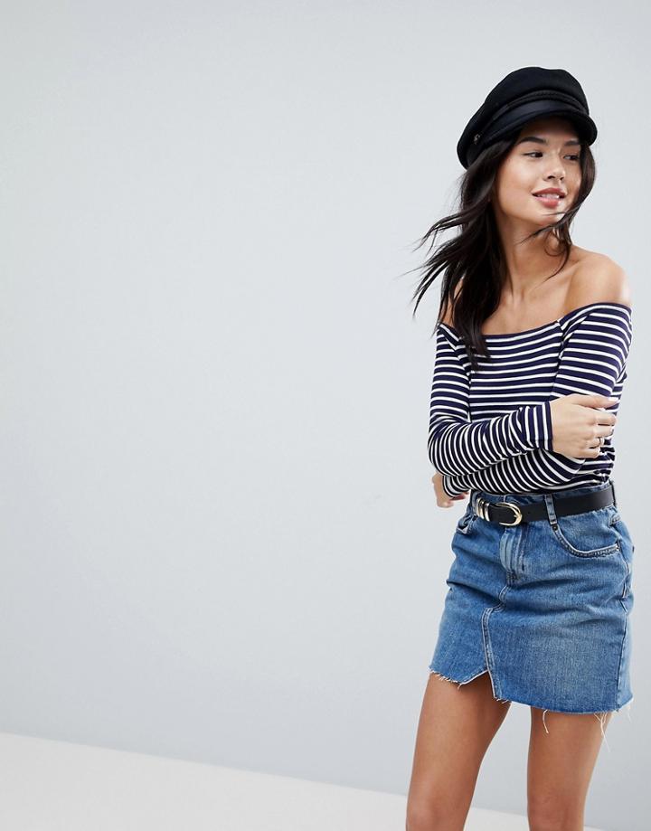 Asos Off Shoulder Stripe Top - Multi