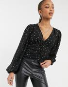 Object Blouse With Puff Sleeve In Spot Print-multi