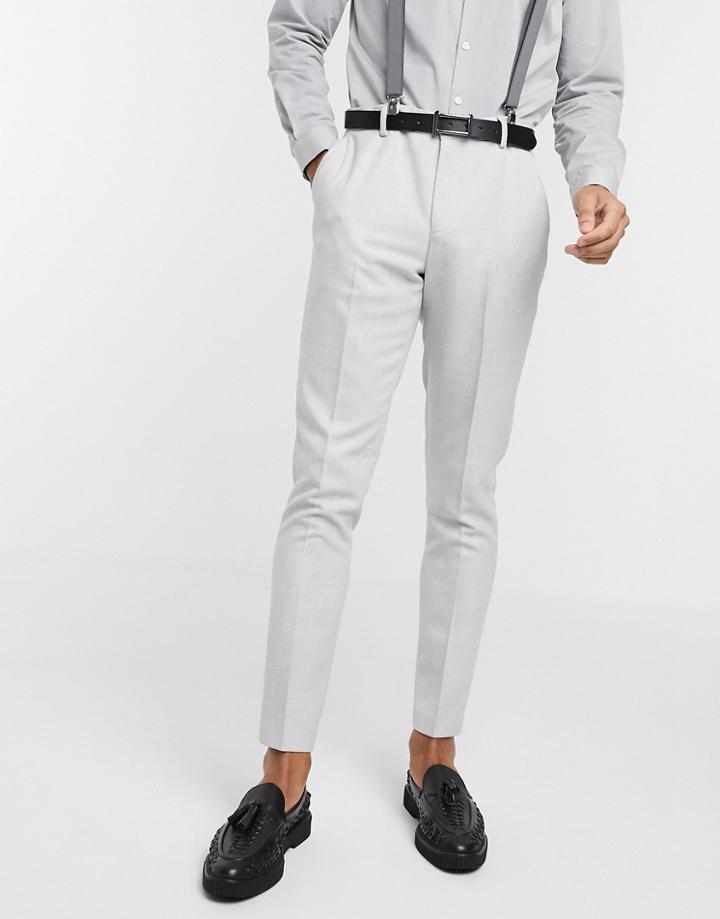 Asos Design Wedding Skinny Suit Pants In Brushed Twill In Ice Gray-grey