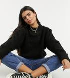 Asos Design Petite Oversized Sweater In Brushed Yarn In Black-green
