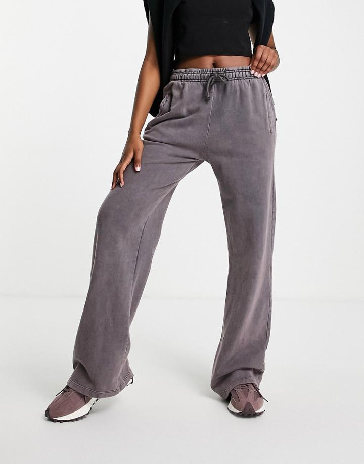 Topshop Straight Leg Sweatpants In Acid Wash Charcoal - Part Of A Set-grey